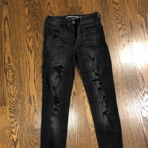 Black Ripped Superx2 Stretch American Eagle Jeans
